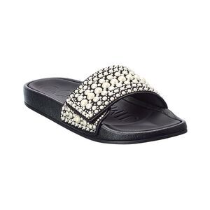 Jimmy Choo Fitz/F Canvas & Leather Slide, Black